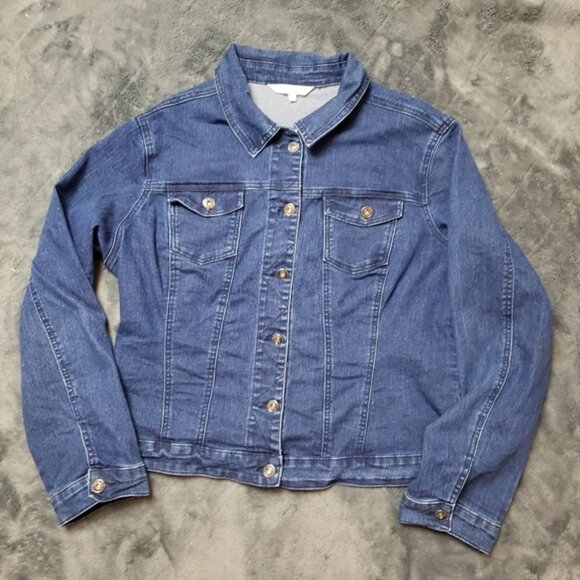 Cleo Dark Wash Jean Jacket Denim Jacket Sz Xl Stretch - Picture 1 of 10